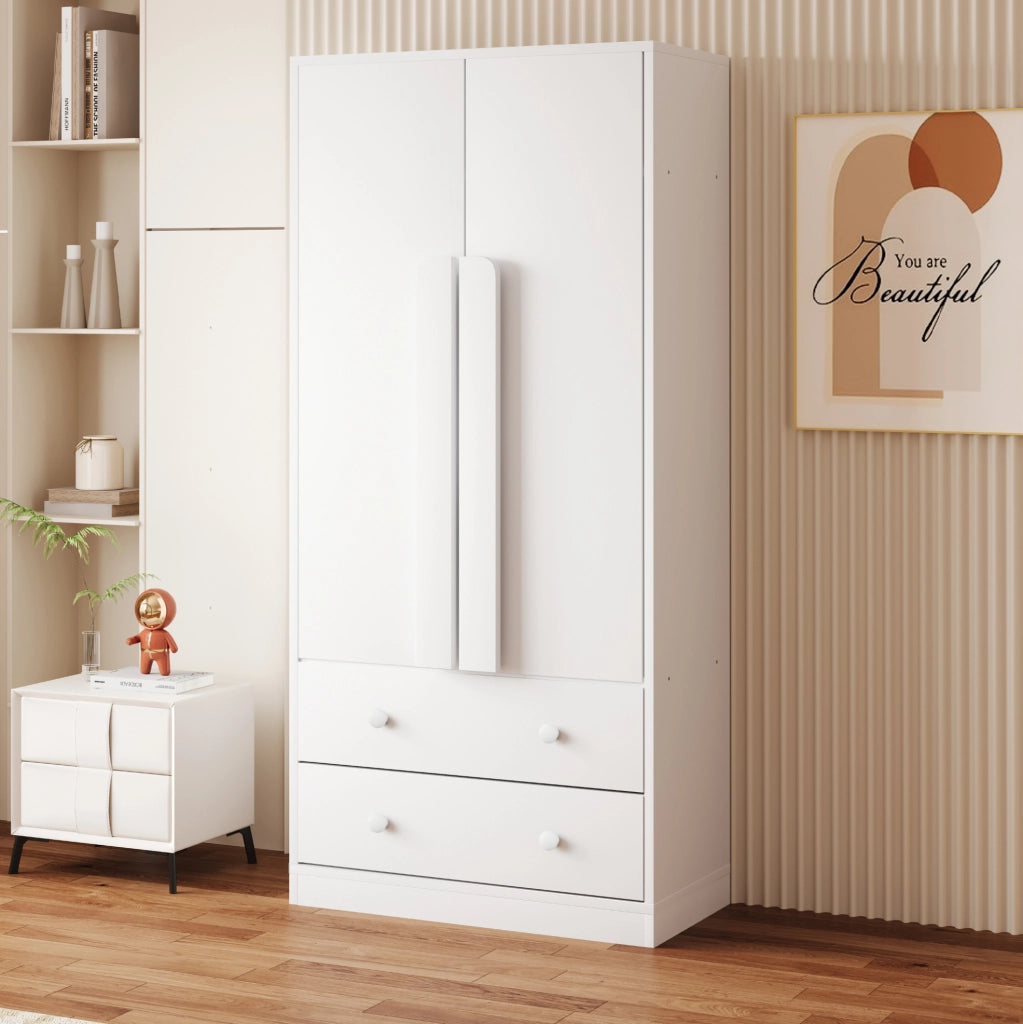 Armadio con doppia anta 70x40x170 cm; con 2 cassetti; bianco