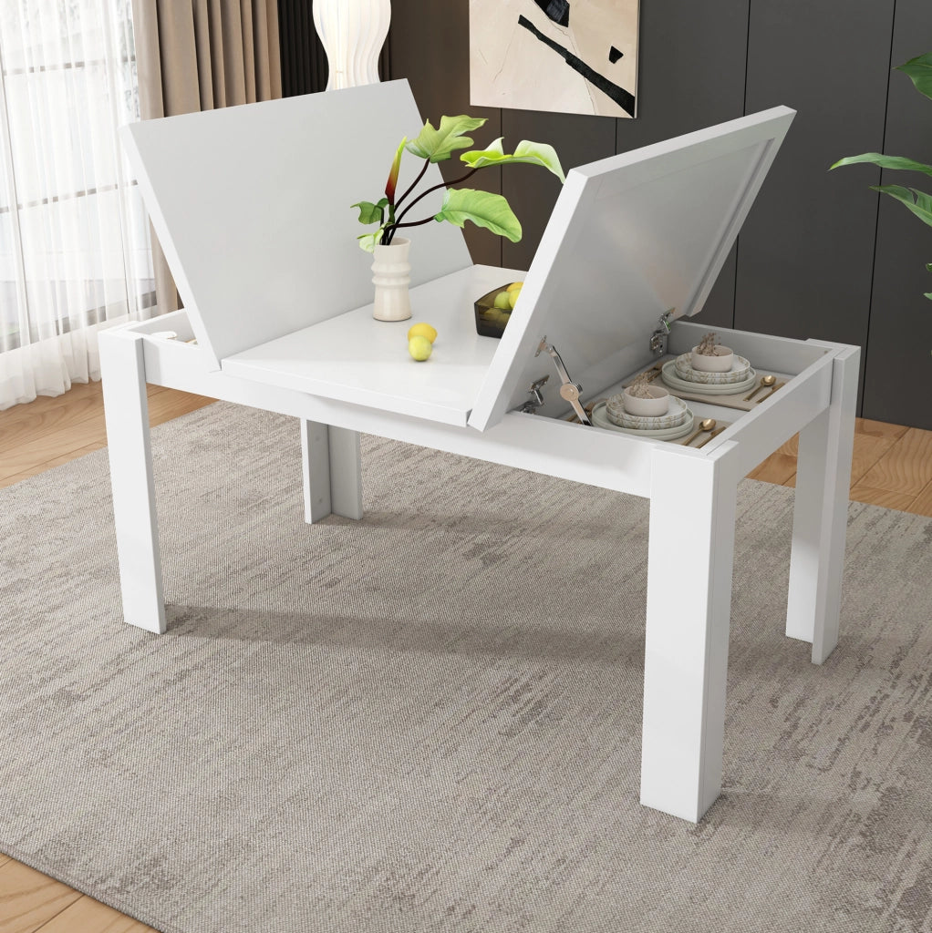 Tavolo da pranzo con contenitore nascosto 120x70 cm in MDF bianco