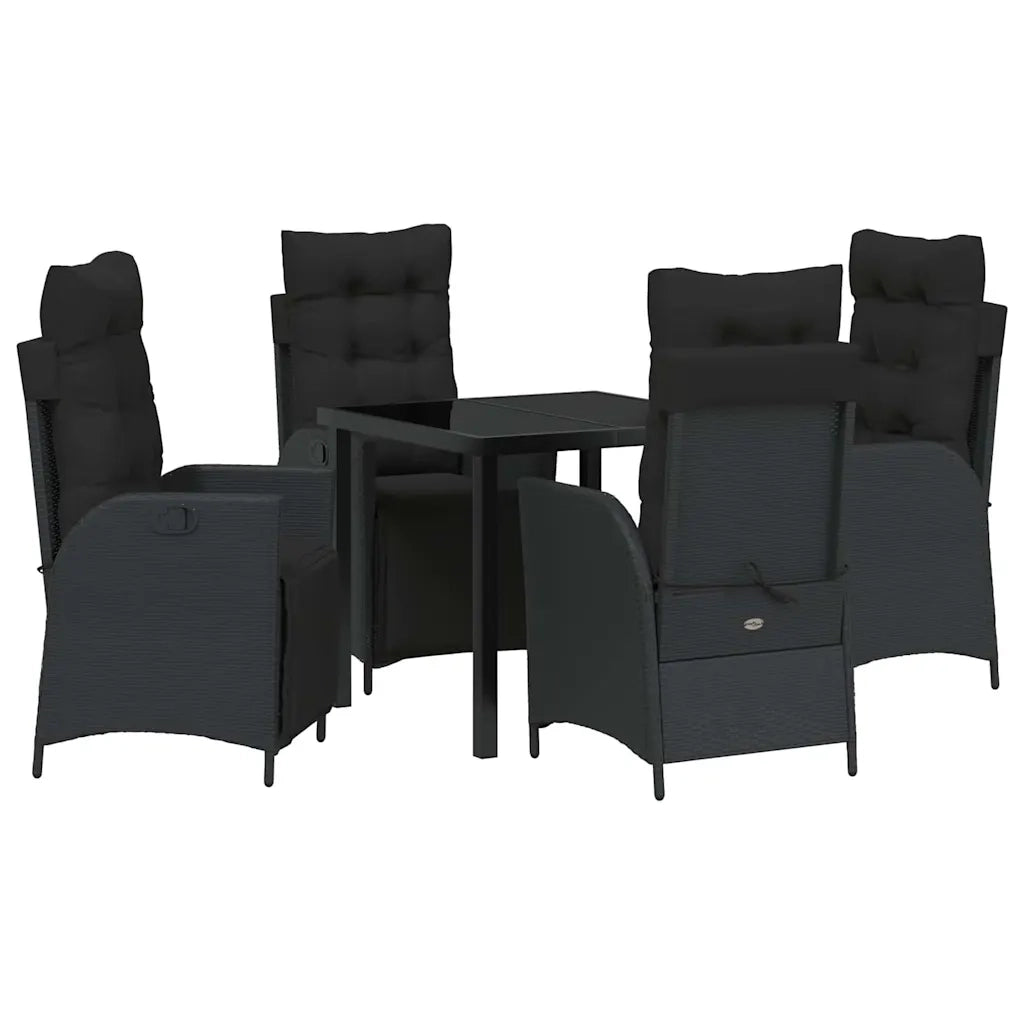 Set da Pranzo per Giardino con cuscino 5 pcs Nero polyrattan