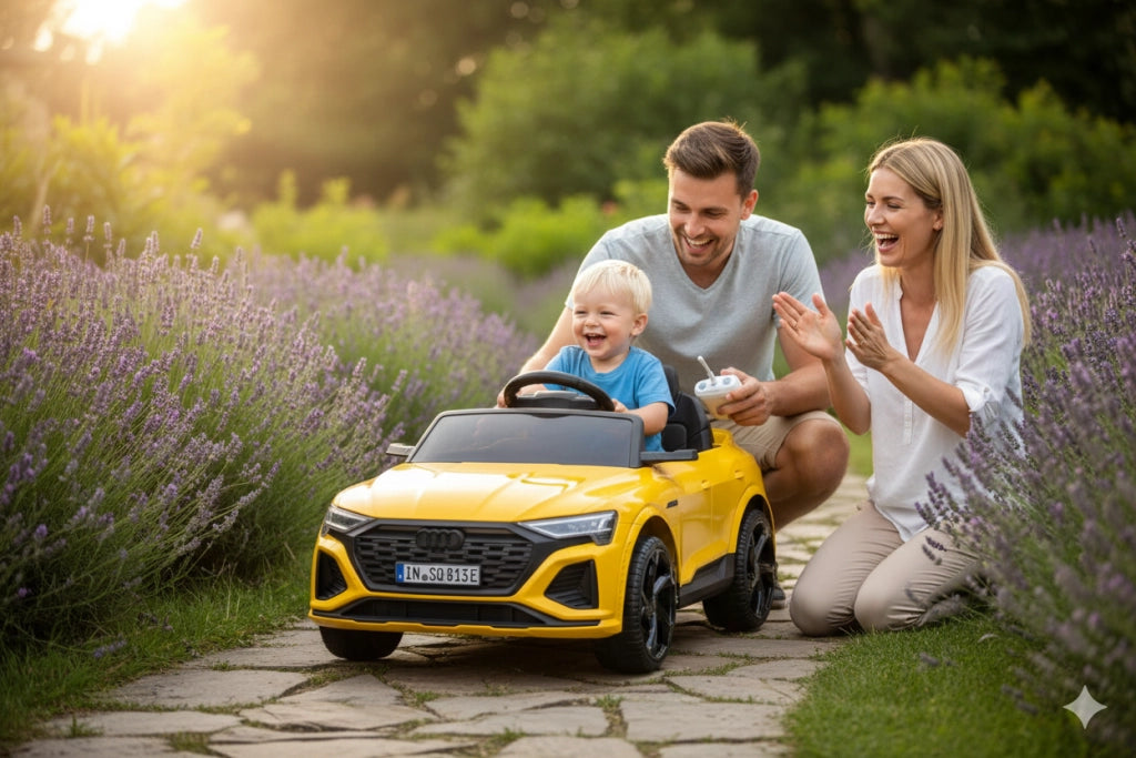 Macchina Elettrica per Bambini 12V Licenza Ufficiale Audi SQ8 E-Tron con Telecomando e Sedile Pelle Giallo
