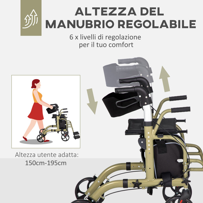 Deambulatore per Anziani e Disabili 59x104x88-101 cm Pieghevole con Poggiapiedi Giallo e Verde