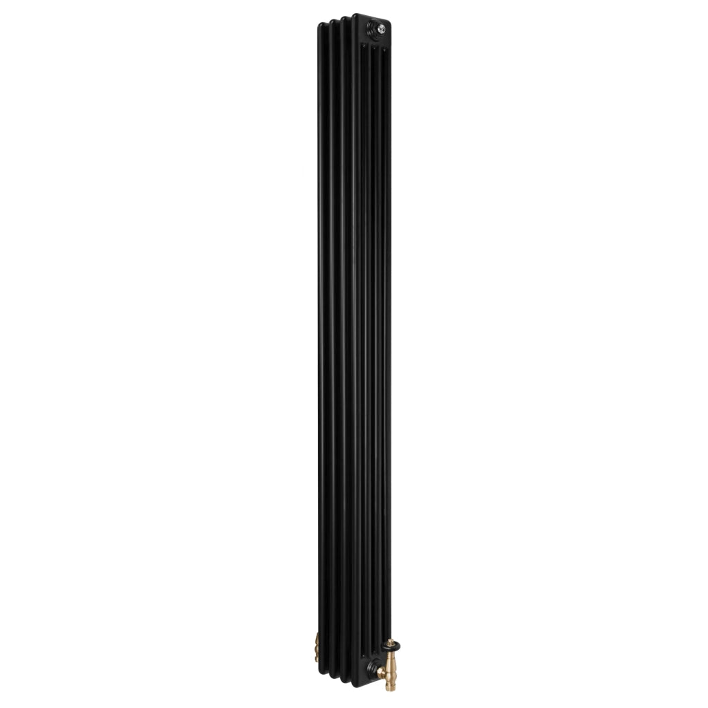 Radiatore Tradizionale 4 Colonne Verticale Riscaldamento Nero & Valvole 1800x200 mm