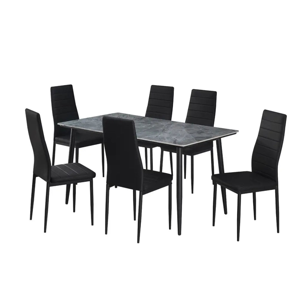 Tavolo da pranzo GRANVIA – 140x80 cm effetto ardesia e gambe in metallo