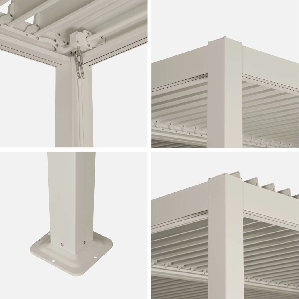 Pergola bioclimatica 3x3m in alluminio e acciaio, lamelle orientabili,