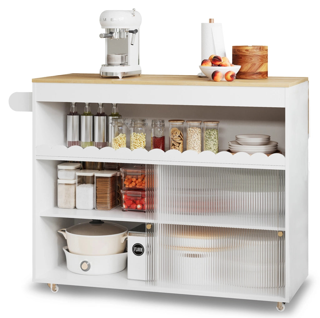 Carrello cucina pieghevole 122x46(69)x91 cm con piano apribile; MDF; bianco e naturale