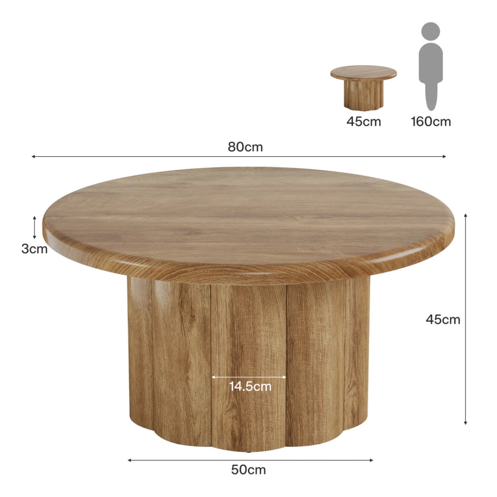 Tavolino da caff¨¨ rotondo ? 80 cm in MDF marrone con base scanalata