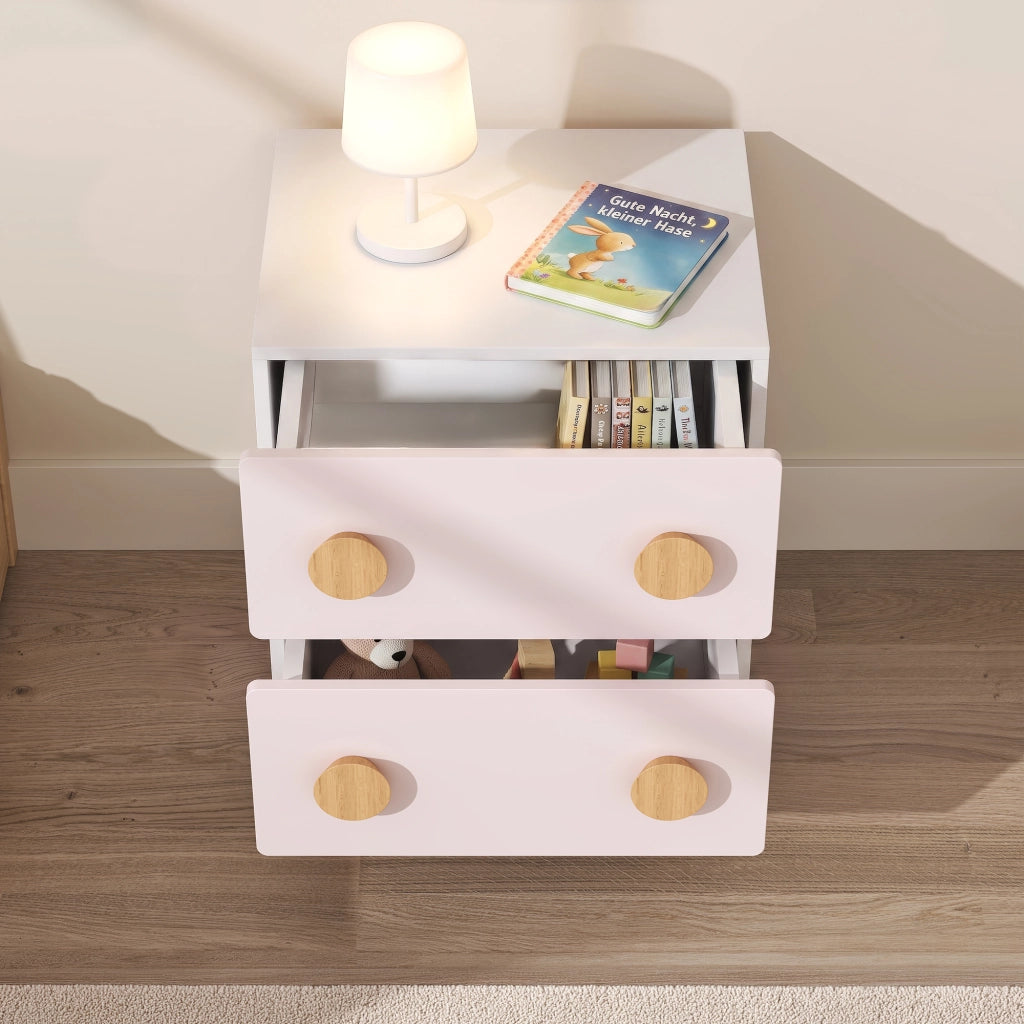 Comodino per Cameretta Vaarentaa con 2 Cassetti 47x40x35 cm - Bianco/Rosa [en.casa]