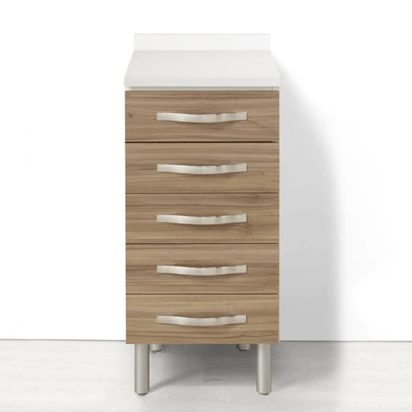 Cassettiera per cucina componibile da 40 cm con 5 cassetti linea MAKA, realizzata in legno 100% MADE IN ITALY, colore Noce