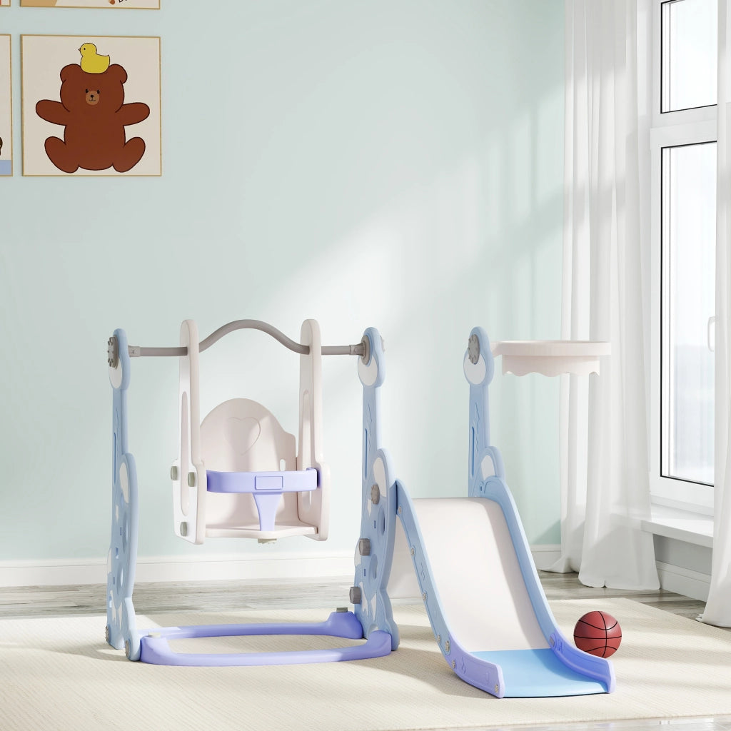 Casetta Gioco Bambini con Scivolo Altalena Arrampicata Canestro ¨C Minimal ¨C 147.5x160x107 Azzurro