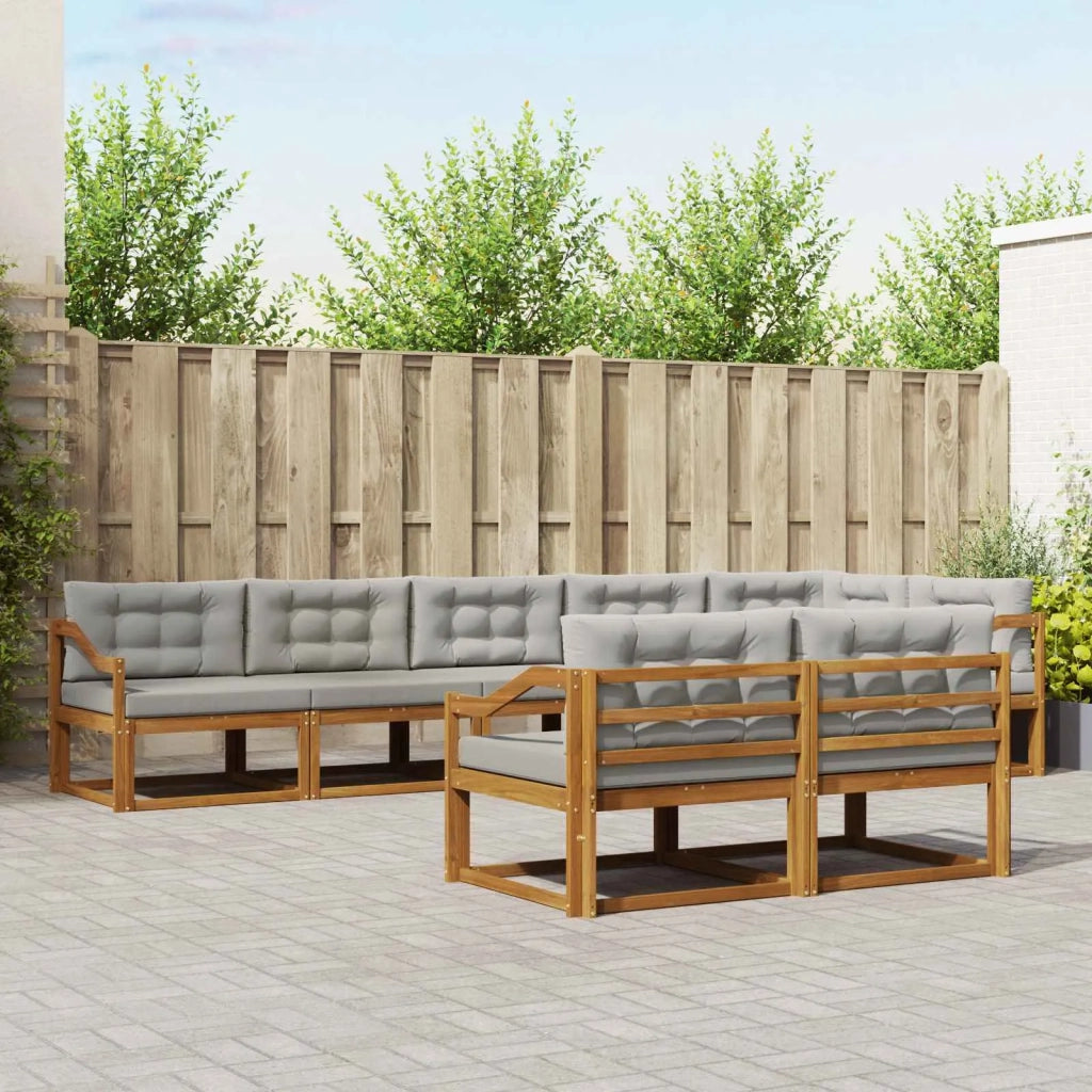 Set di divani da esterno 8 pcs Grigio Naturale e Chiaro