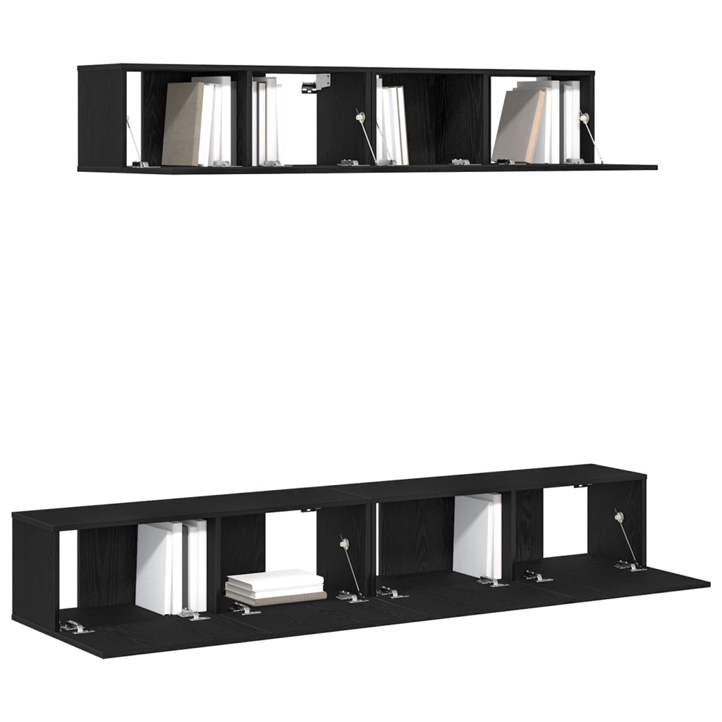 Set di Mobile TV a 4 Pezzi in Legno Ingenerizzato Nero
