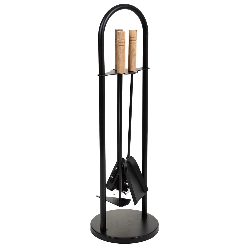 Set attrezzi per camino in metallo nero 4pz D20x68h cm
