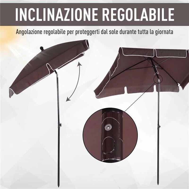 OMBRELLONE PARASOLE RETTANGOLARE CON PALO INCLINABILE MARRONE