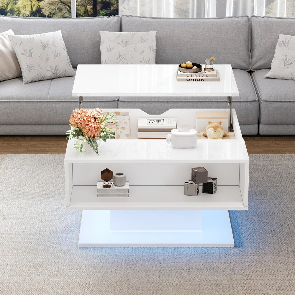 Tavolino da Caff¨¨ con Vano Contenitore e Piano Alzabile ¨C MINIMAL ¨C Bianco Lucido, 80x75x40