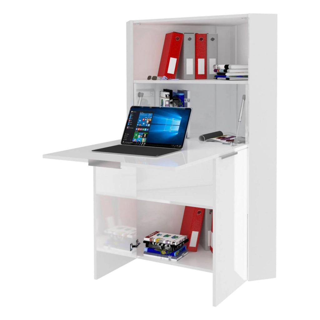 Akiro, Scrivania Modulabile Made in Italy, 70x35x140h cm Bianco Lucido