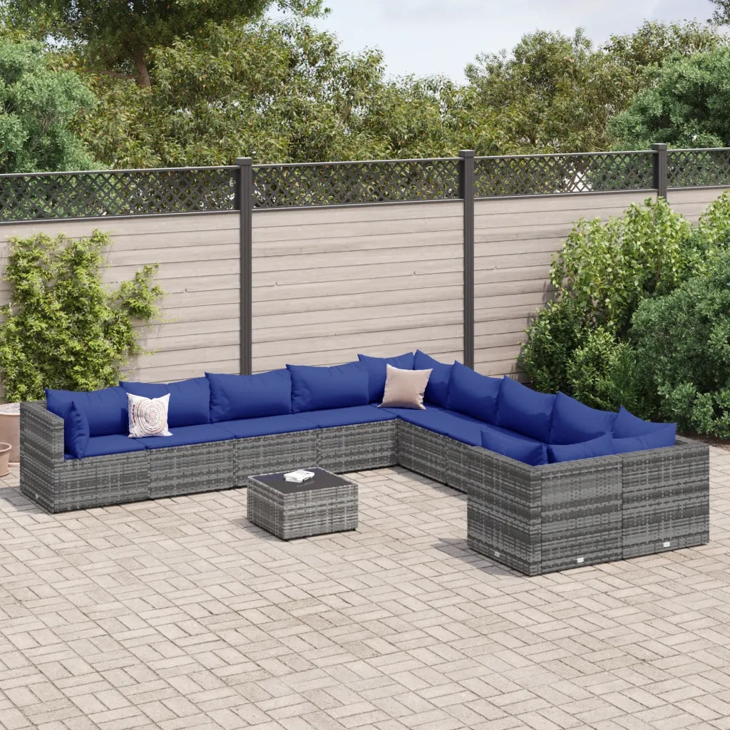 vidaXL Set Divani da Giardino 11 pz con Cuscini in Polyrattan Grigio