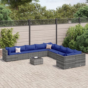 vidaXL Set Divani da Giardino 11 pz con Cuscini in Polyrattan Grigio