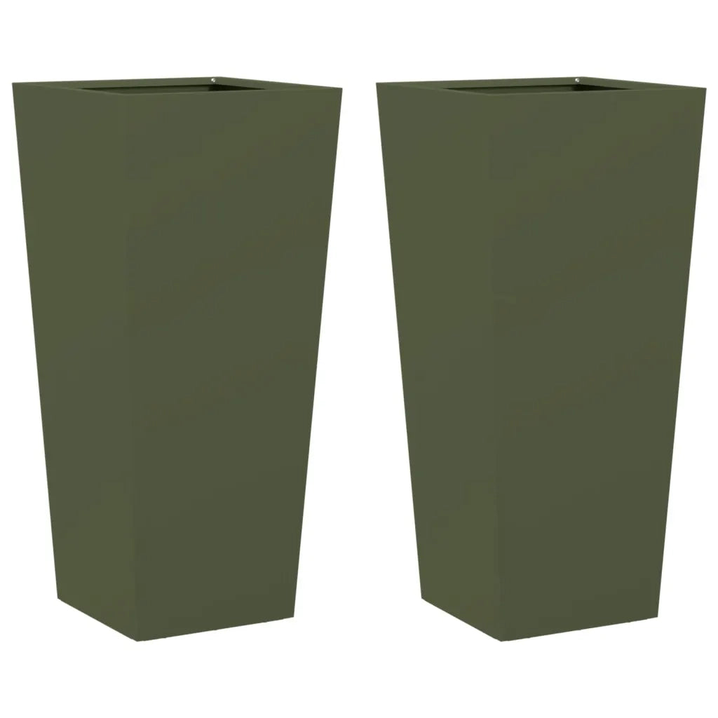 vidaXL Fioriere da Giardino 2 pz Verde Oliva 35x35x75 cm in Acciaio