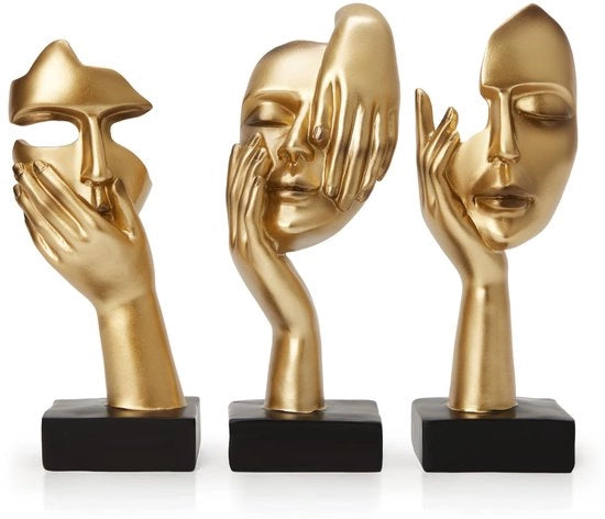Decorazione da Parete con Volto di Donna in Oro, Set da 3, Figure Decorative d'Oro, Decorazione d'Oro, Decorazione Moderna per la Casa, Adatto per Librerie e Regali per Amici