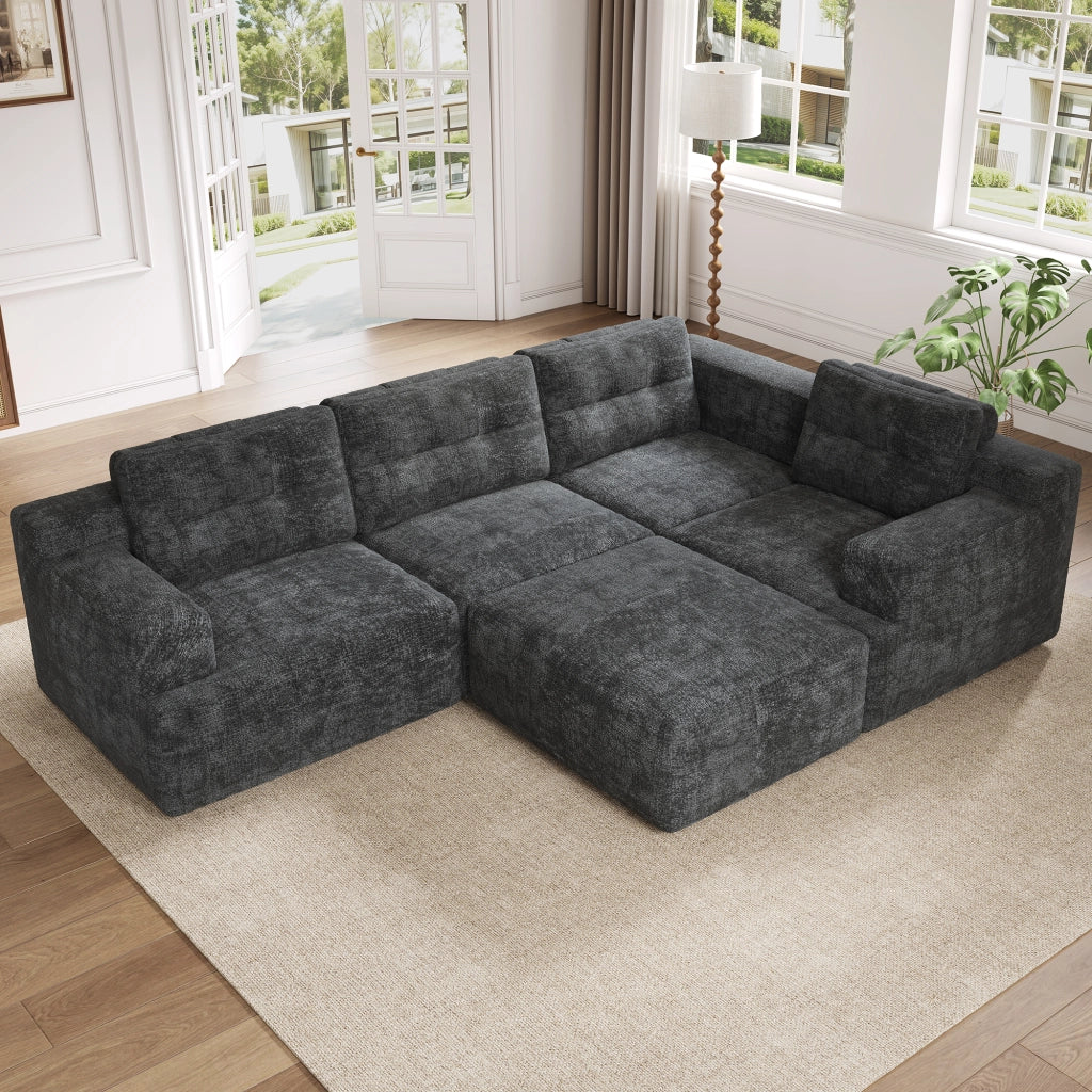 DIVANO Modulare a U 252x180x82 cm Chenille Grigio 5-6 posti