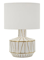 Lampada da Tavolo Tangeri Moderna - Base Cilindrica in Ceramica Oro e Bianco, Paralume in Tessuto, Attacco E27 - 40x40x60 cm