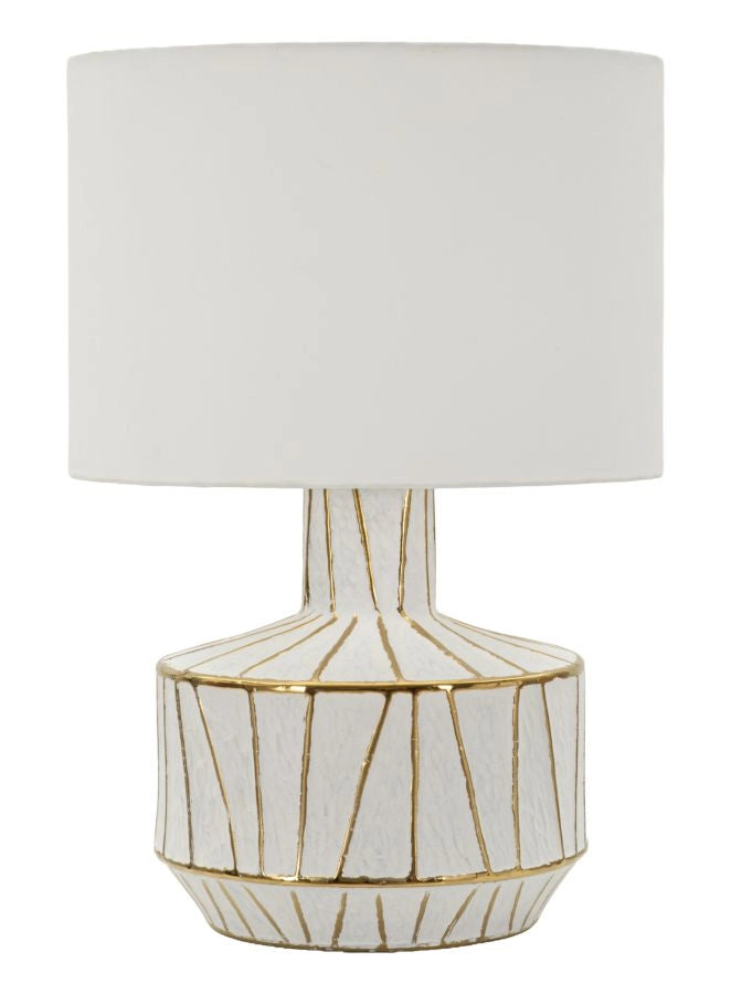 Lampada da Tavolo Tangeri Moderna - Base Cilindrica in Ceramica Oro e Bianco, Paralume in Tessuto, Attacco E27 - 40x40x60 cm