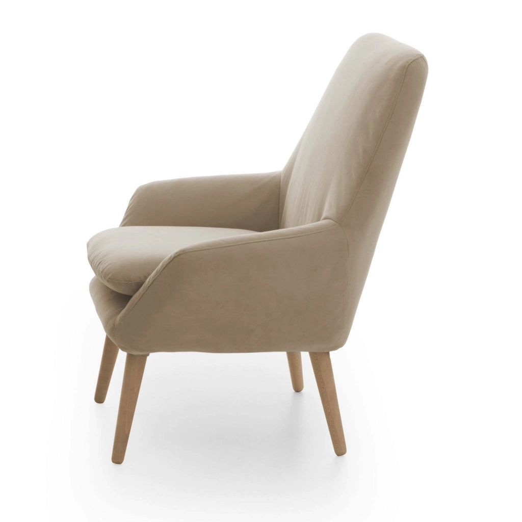 Poltrona Anido, Poltrona di design da salotto, 100% Made in Italy, Poltroncina relax in tessuto imbottito, cm 80x70h95, Beige
