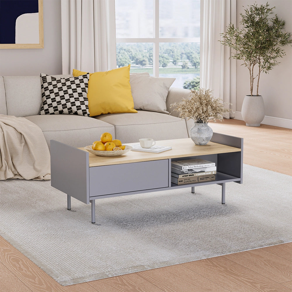 Vicco Tavolino Grigio/quercia 100 x 50 cm con 2 cassetti