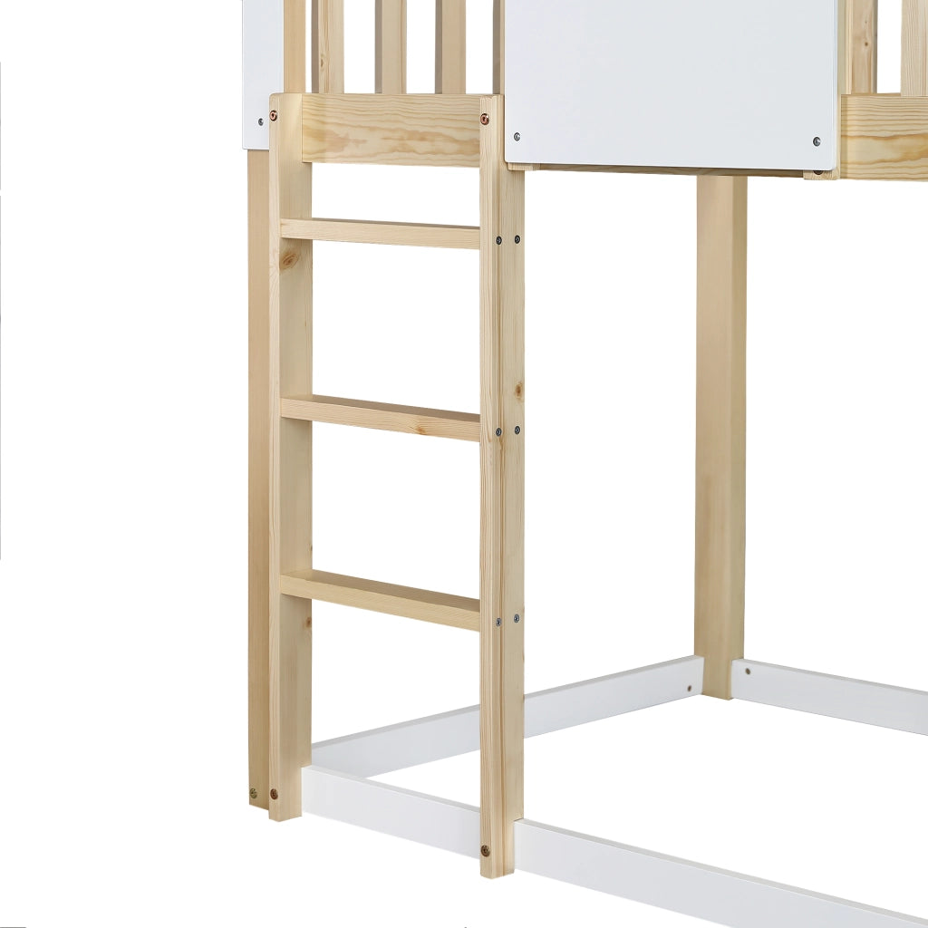 DESMIU Letto a Castello 1 Posto con Scivolo, Scala Angolare e Tetto con Finestra 90 × 200 cm, Senza Materasso