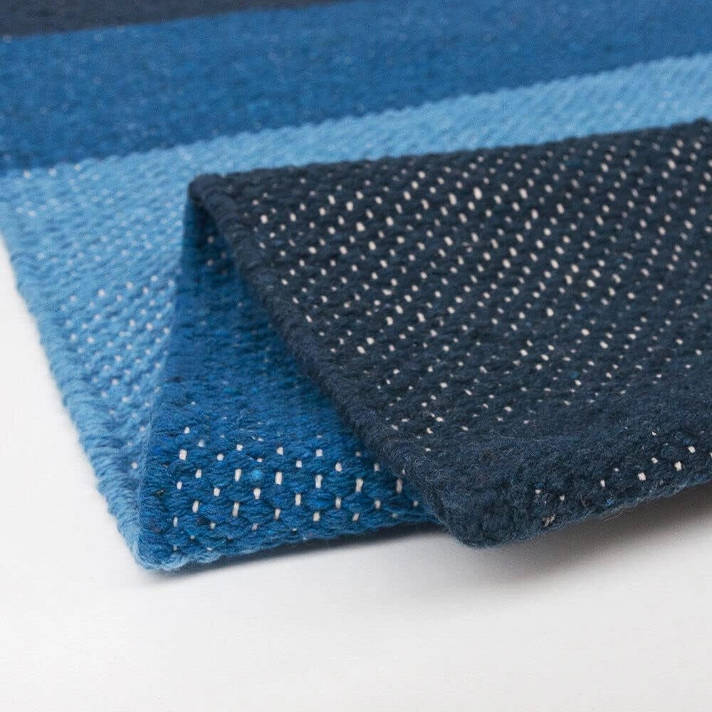 Tappeto Cucina Bagno Puro Cotone Assorbente Intrecciato a Mano Blu 55x140 cm