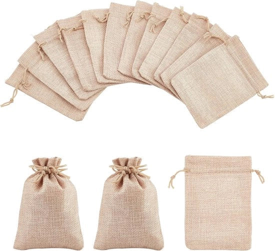 Borsa di juta con cordoncino per pacchi regalo - Borse per regali e gioielli - Set di DIY per feste - Beige - 135-14 x 95-10 cm - 50 pezzi