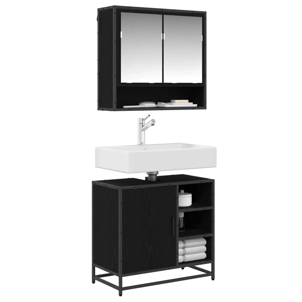Set di mobili per il bagno 2 pcs Rovere Nero Legno multistrato 3402556