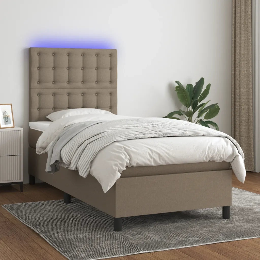 Letto a Molle con Materasso e LED Tortora 100x200cm in Tessutocod mxl 74998