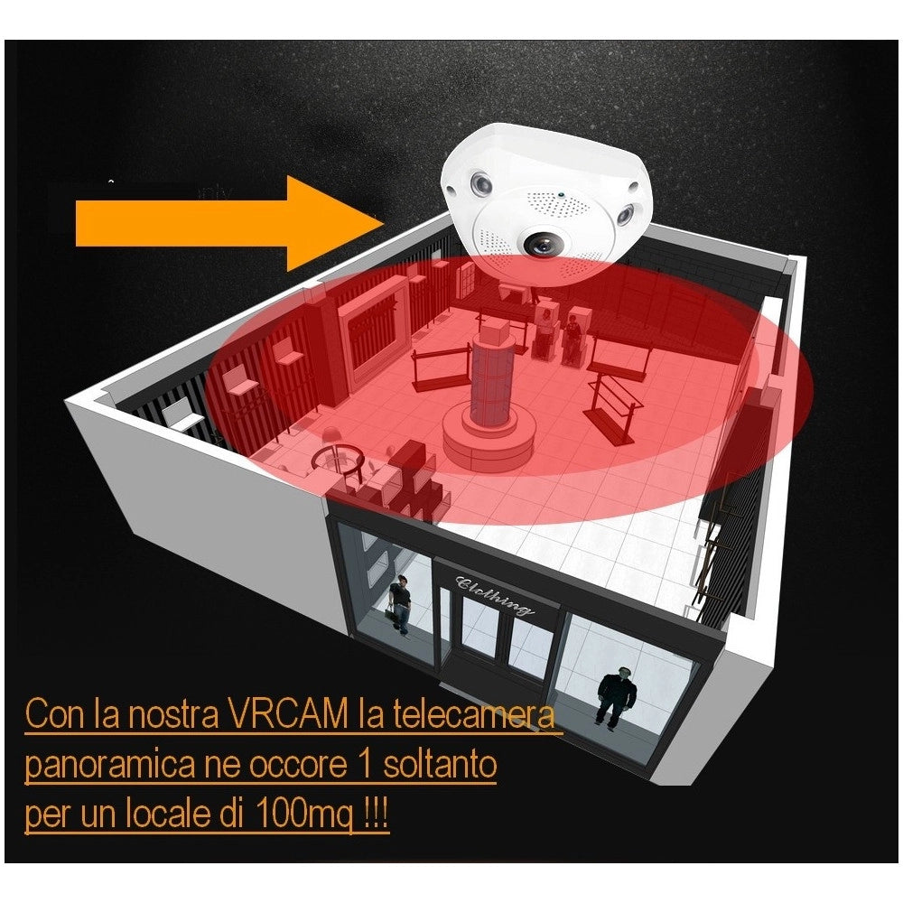 Trade Shop - Telecamera Wifi Panoramica Ip Grandangolo 360° Vrcam Fisheye 4 Telecamere In 1 -