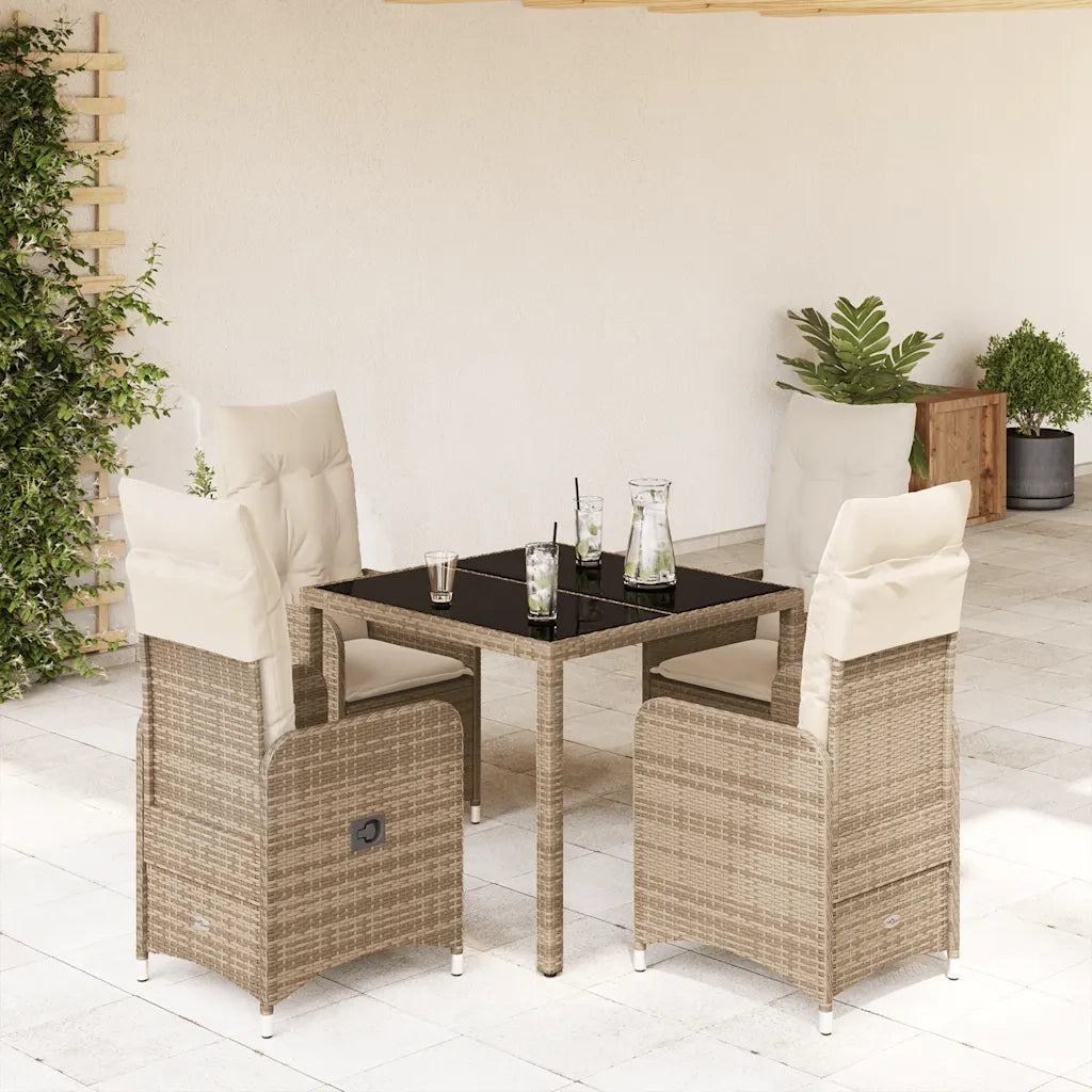 Set da BistrÃ² da Giardino 5 pz con Cuscini Beige in Polyrattan