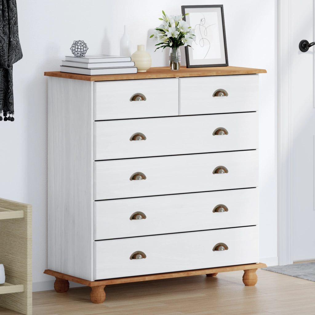 Cassettiera "ASKIM" Bianca 91x40x95,5 cm in Legno Massello di Pino