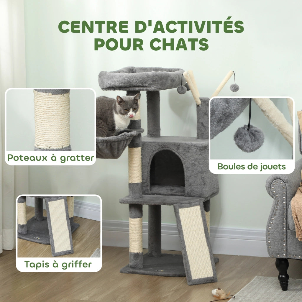 Albero per gatti con tiragraffi e piattaforma ¨C zephmum ¨C grigio 40.5x40.5x103 cm