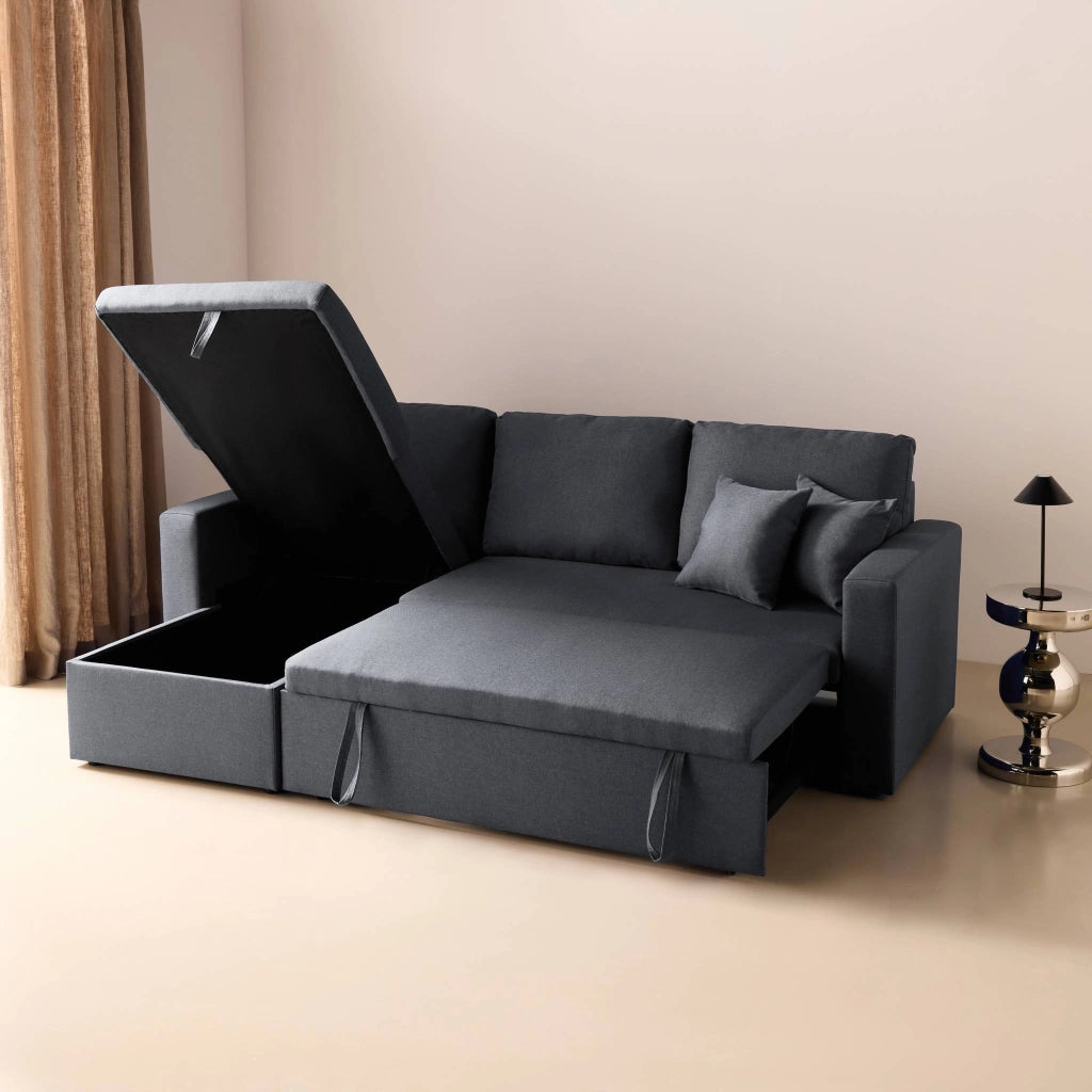 Divano letto angolare reversibile con contenitore, 3 posti, grigio