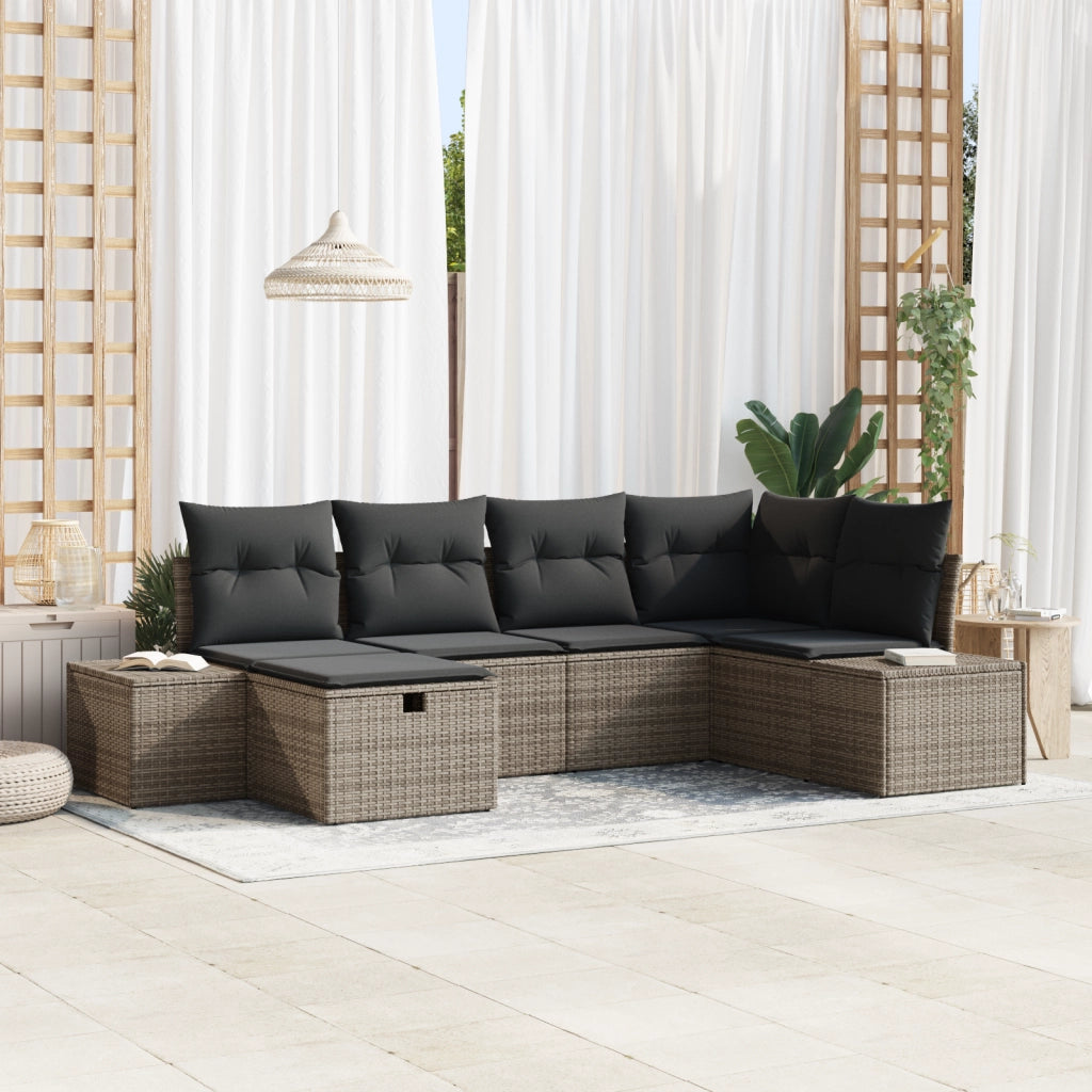Set Divani Giardino 6 Pezzi Cuscini Grigio Polirattan