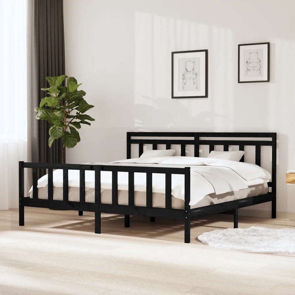 Giroletto-Struttura Letto Nero in Legno Massello 200x200 cm 864657