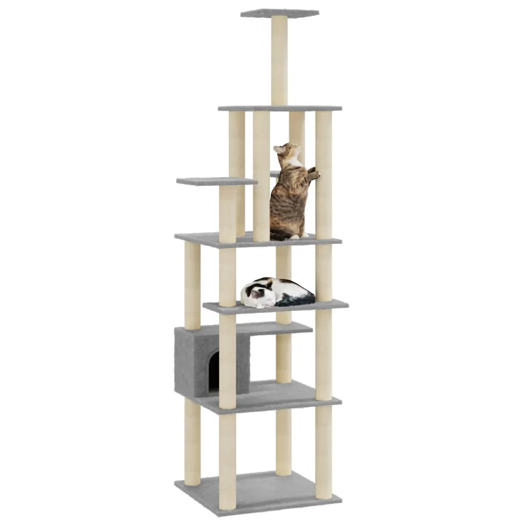Albero per Gatti con Tiragraffi in Sisal Grigio Chiaro 183 cm 171483