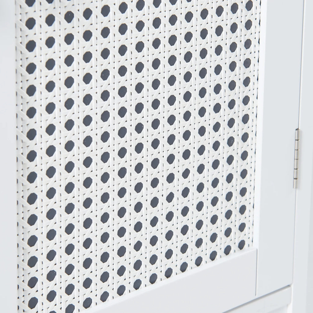 Mobiletto/scaffale da parete per bagno 50 x 60 x 15 cm con specchio MDF PVC effetto rattan bianco 03_0008893