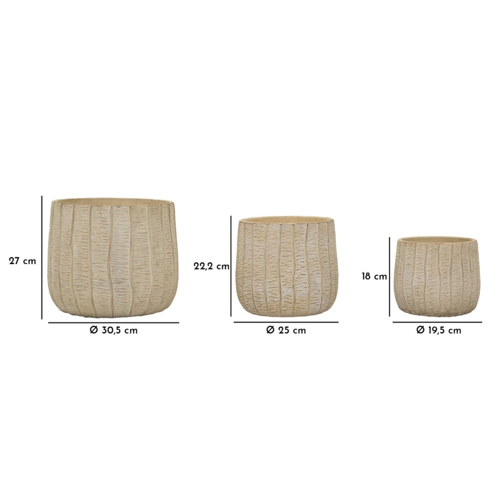 Set di 3 Vasi Decorativi VKH773, Beige, Ceramica, 30,5x30,5x27 cm