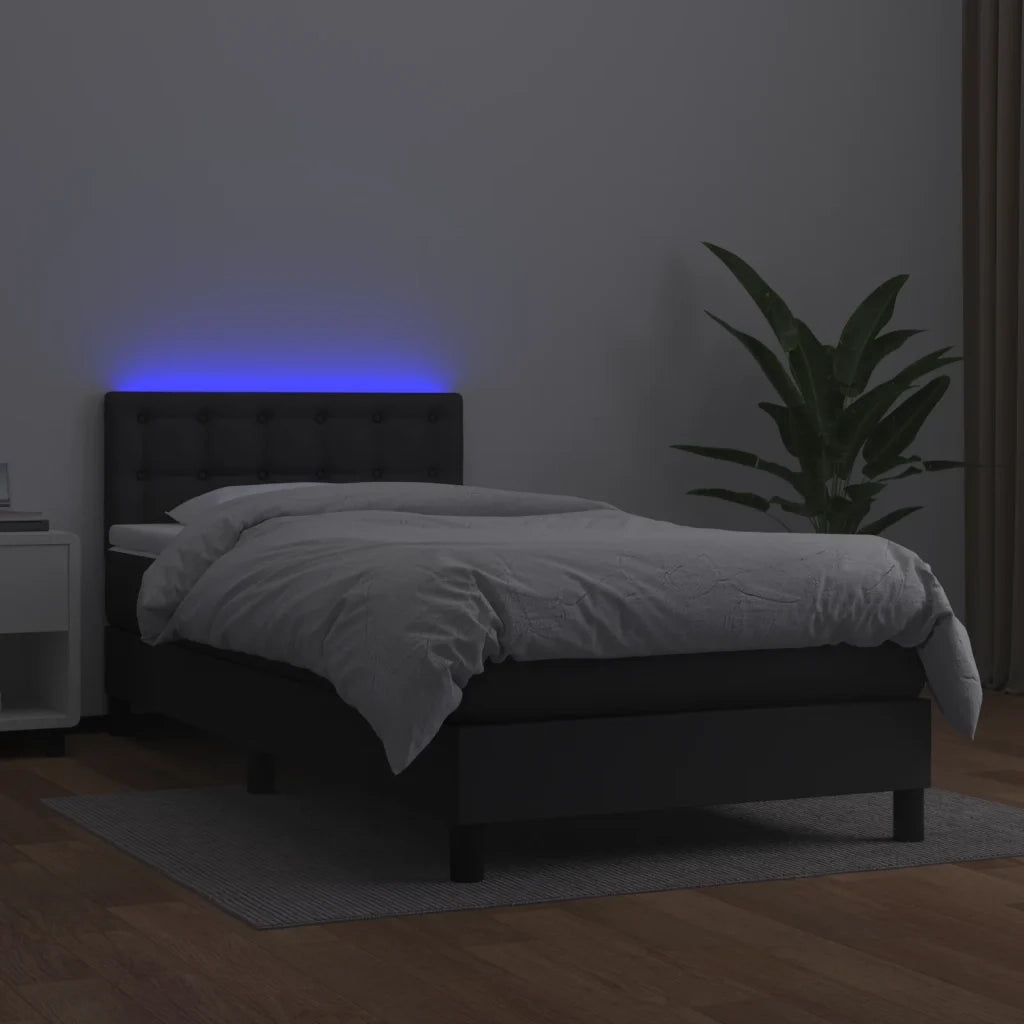 Giroletto a Molle con Materasso e LED Nero 90x200 cm Similpelle 3134201