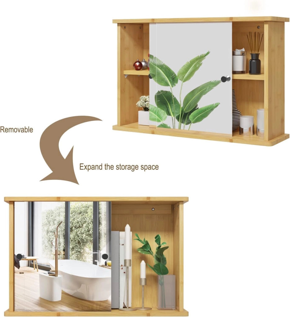 Set di mobili da bagno con armadietto a specchio, per bagno, in bambù