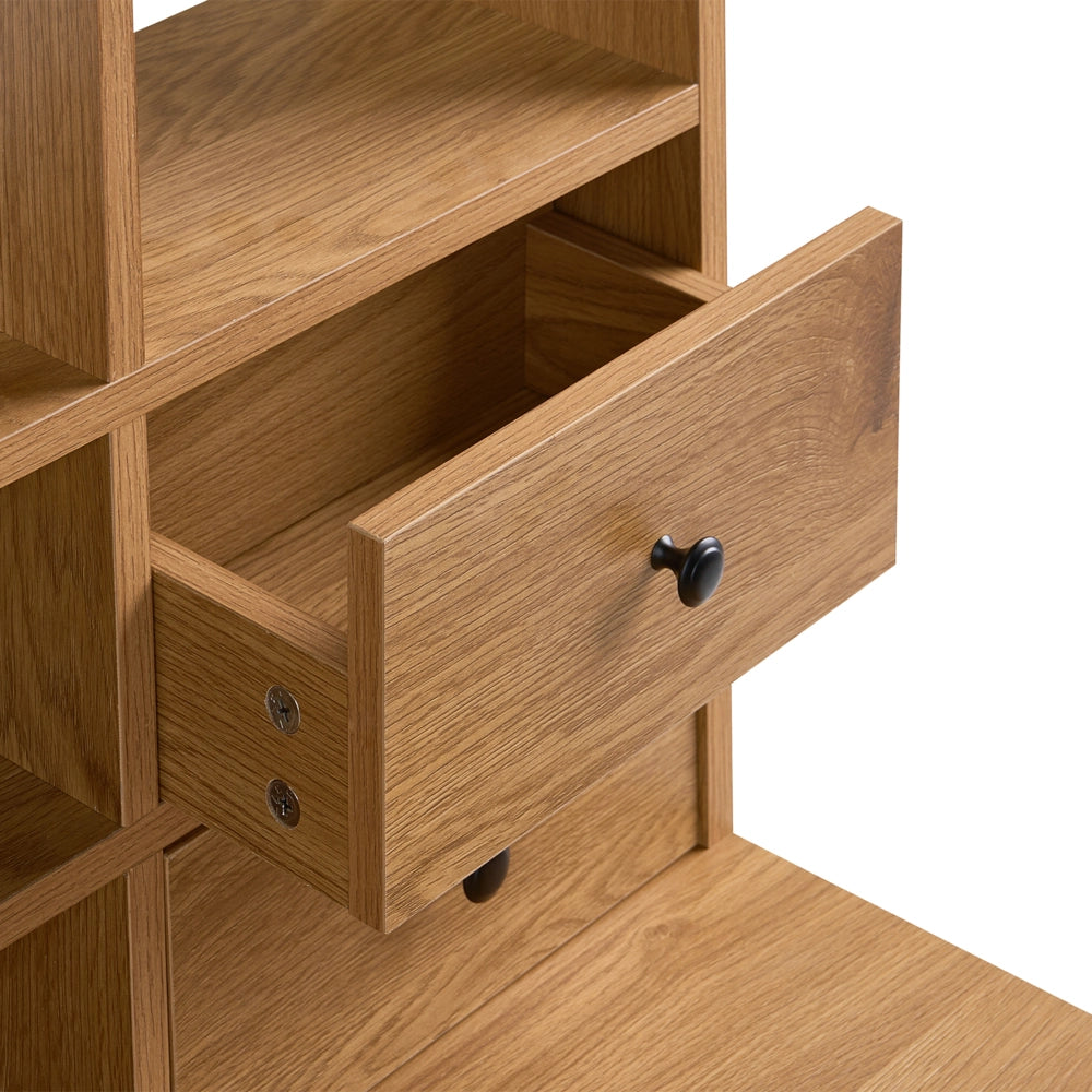 Scrivania da ufficio per la casa in stile scandinavo con cassetti, MDF 105 x 60 cm , ripiani aperti, marrone chiaro