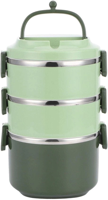 Lunchbox in Acciaio Inossidabile - Stacking - Contenitore di Cibo - Impermeabile - 3 Strati - Chiusura di Sicurezza con Viti in Plastica