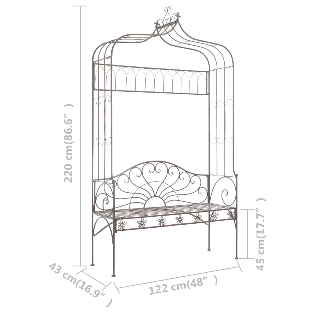 Panchina da Giardino 122 cm in Ferro Marrone Anticato