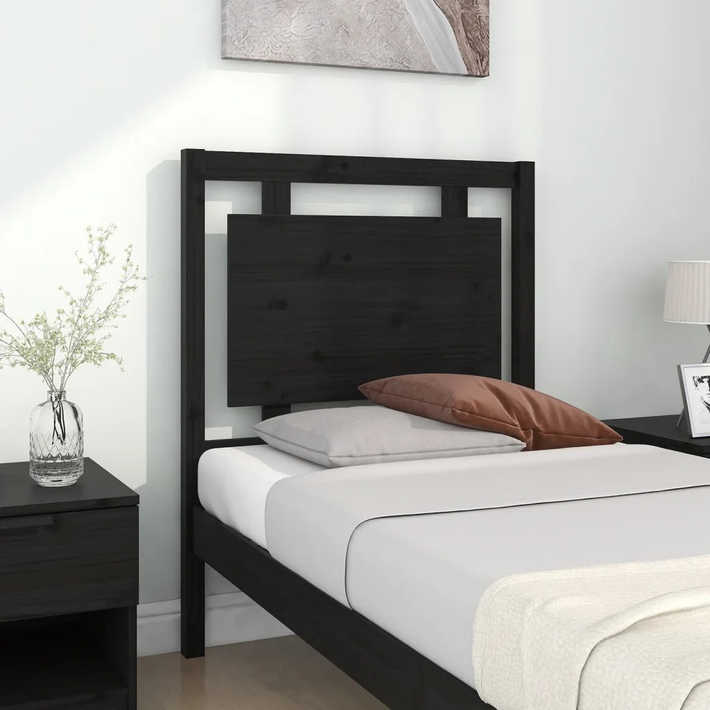 Testiera per Letto Nera 80,5x4x100 cm in Legno Massello di Pino 817919