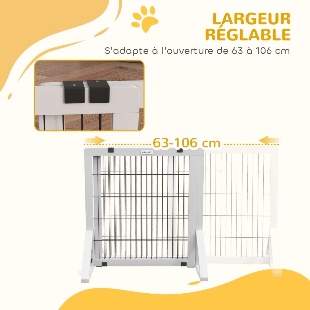 Barriera per cani 2 pannelli regolabile ¨C zephmum ¨C legno acciaio bianco 63-106 cm